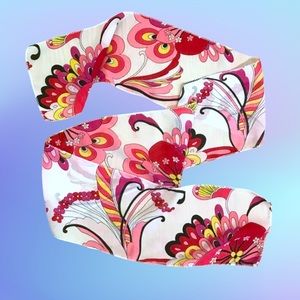 Vintage pink yellow red black Y2K psychedelic floral sheer skinny scarf VTG boho